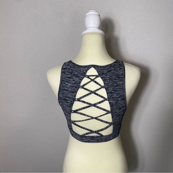 Holister Open Back Chriscross Black & Gray Spacedye Spots Bra Women's Size M - Picture 6 of 15